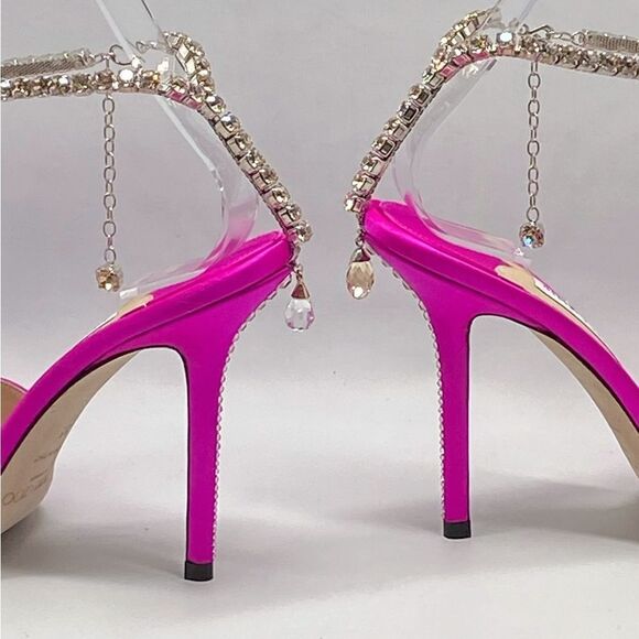 Jimmy Choo Saeda Satin Crystal Ankle-Strap Sandals size 38 - Picture 11 of 14